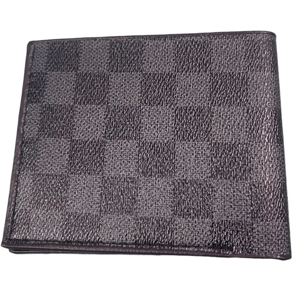 NEW Designer Inspired Black Gray Checkered Bifold Wallet
